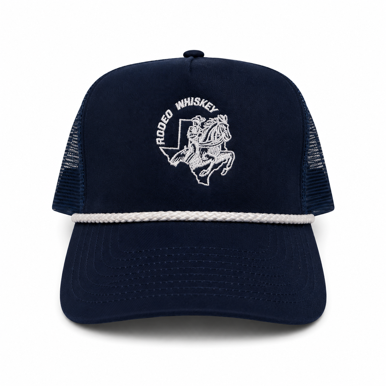 Navy Blue & White RW High Profile Rope Mesh Snapback Hat